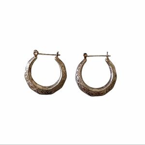 Vintage Sterling Silver Etched Hoop Earrings